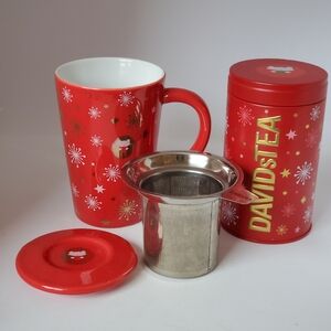 Davids Tea Perfect Tea Mug, Infuser & Lid Hedgehog & Snowflakes w/ Matching Tin